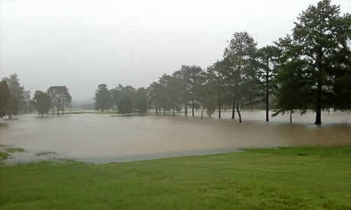 WATER HAZARD: The Gympie Pines Golf Course resembles a lake during the height of flooding earlier this week. Months of wet weather, the flood and recent vandalism has golfers desperate for some light relief. WATER HAZARD: The Gympie Pines Golf Course resembles a lake during the height of flooding earlier this week. Months of wet weather, the flood and recent vandalism has golfers desperate for some light relief.